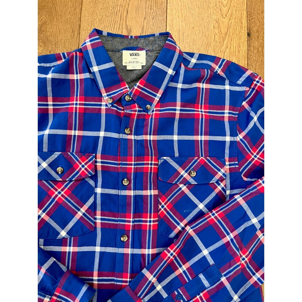 Vans Off The Wall Plaid Button Down Shirt Mens Large Blue Red Fall 2014 Woven